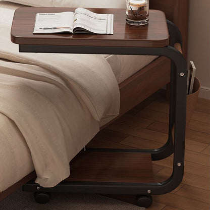 Contemporary Scandinavian Wood Steel C-Shaped Rectangular Side Table With 2 Tiers For Living Room