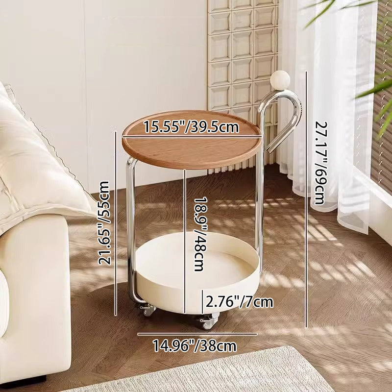 Traditional Chinese Medium Density Fiberboard Metal Round Cylindrical Side Table With 2 Tiers For Living Room