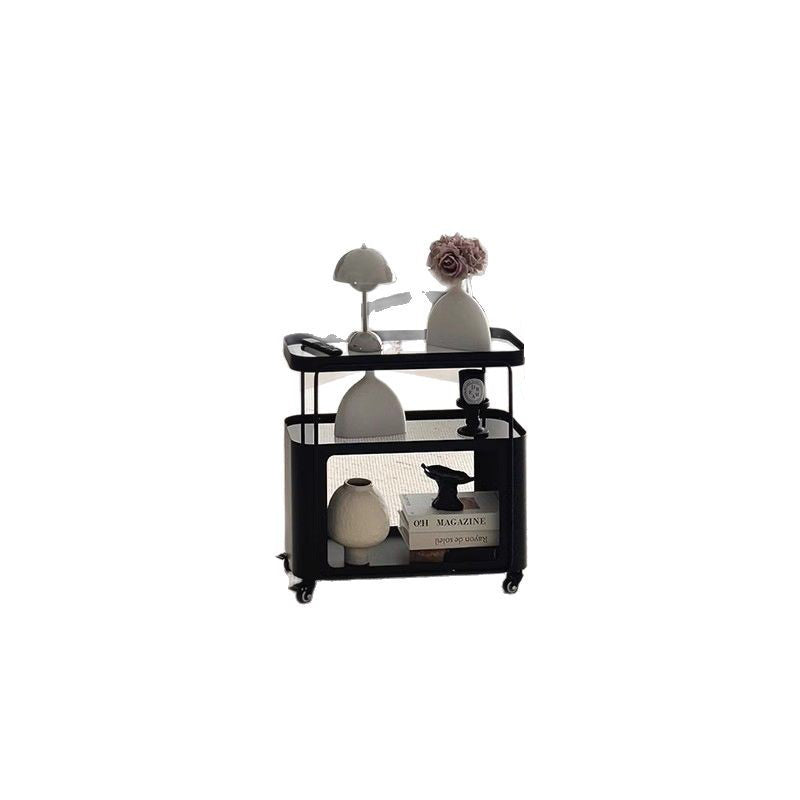 Traditional French Metal Glass Movable Rounded Rectangular Side Table With 3 Tiers For Living Room