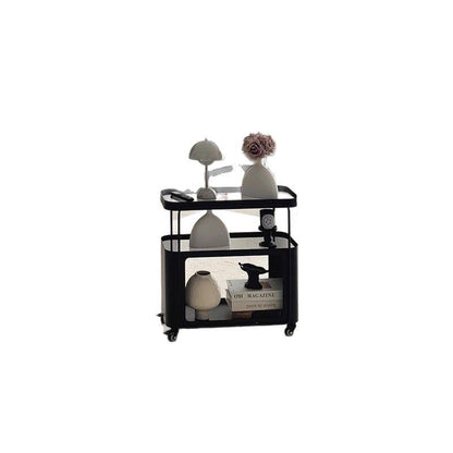Traditional French Metal Glass Movable Rounded Rectangular Side Table With 3 Tiers For Living Room