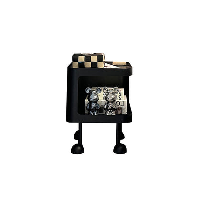 Contemporary Scandinavian Iron Glass Rounded Square Side Table With 2 Tiers For Living Room