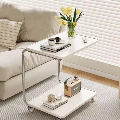 Traditional Chinese Engineered Wood Metal U-Shaped Rectangular Side Table With 2 Tiers For Living Room