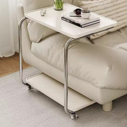 Traditional Chinese Engineered Wood Metal U-Shaped Rectangular Side Table With 2 Tiers For Living Room