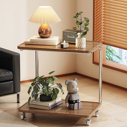 Traditional Chinese Engineered Wood Metal U-Shaped Rectangular Side Table With 2 Tiers For Living Room