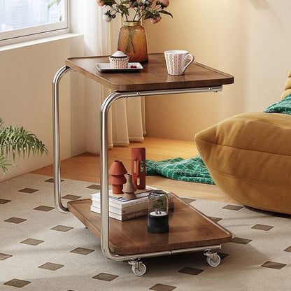 Traditional Chinese Engineered Wood Metal U-Shaped Rectangular Side Table With 2 Tiers For Living Room