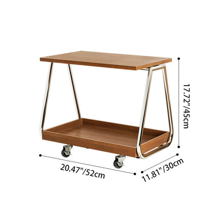 Traditional Vintage Solid Wood Stainless Steel Rectangular Mobile Side Table With 2 Tiers For Living Room