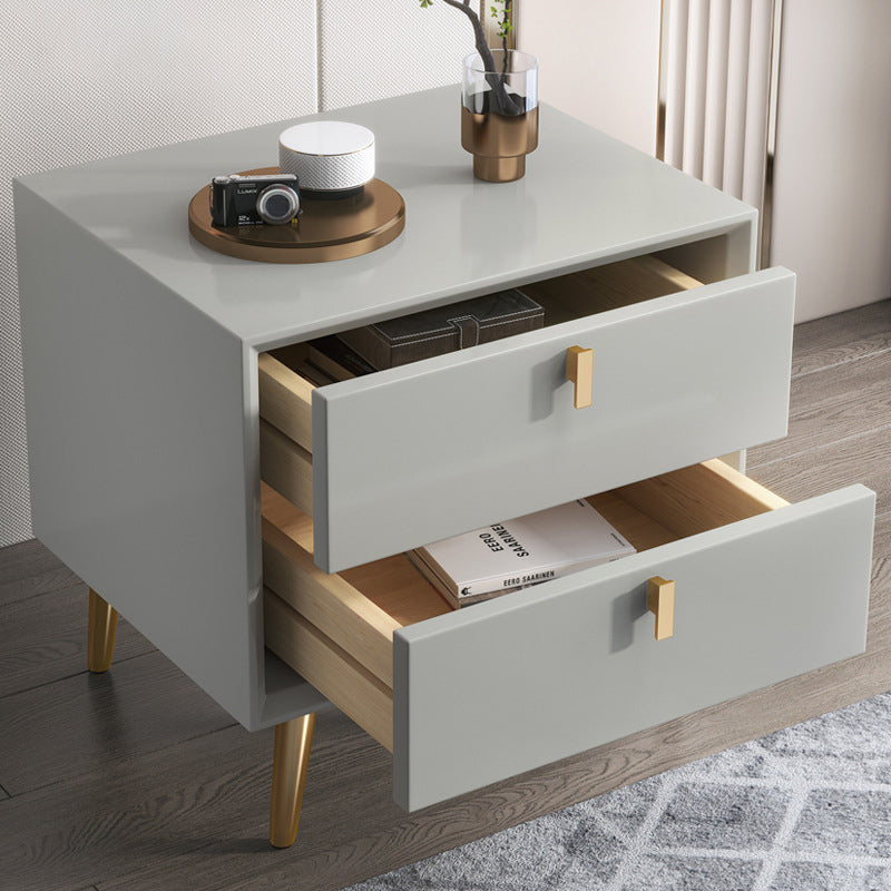 Modern Luxury Microfiber Leather Solid Wood Square Cylindrical Nightstand With 2 Drawers For Bedroom