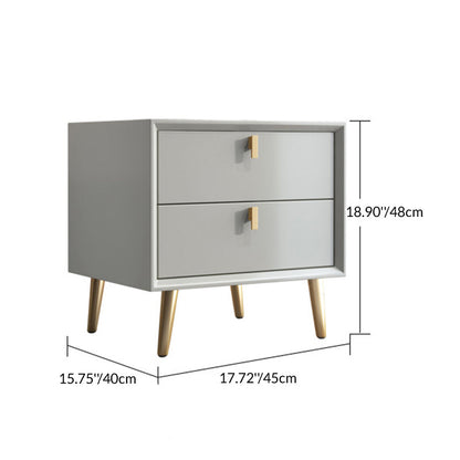 Modern Luxury Microfiber Leather Solid Wood Square Cylindrical Nightstand With 2 Drawers For Bedroom