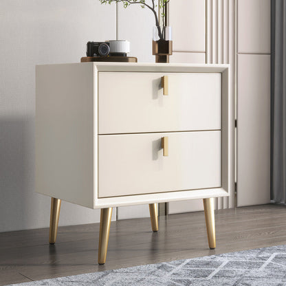 Modern Luxury Microfiber Leather Solid Wood Square Cylindrical Nightstand With 2 Drawers For Bedroom