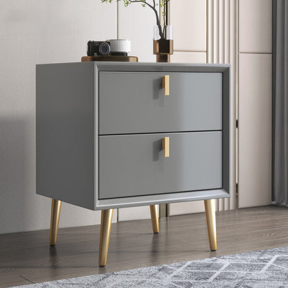 Modern Luxury Microfiber Leather Solid Wood Square Cylindrical Nightstand With 2 Drawers For Bedroom