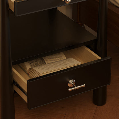Traditional French Rubber Wood Square Cylindrical Nightstand With 2 Drawers For Bedroom
