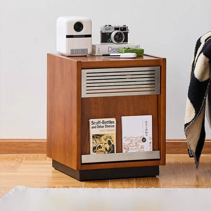 Traditional Vintage Solid Wood & Metal Rectangular Nightstand With 2 Drawers For Bedroom