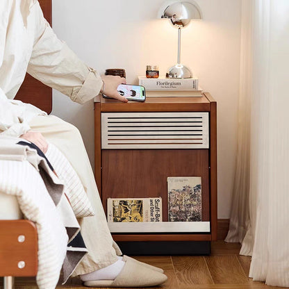 Traditional Vintage Solid Wood & Metal Rectangular Nightstand With 2 Drawers For Bedroom