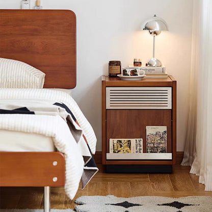 Traditional Vintage Solid Wood & Metal Rectangular Nightstand With 2 Drawers For Bedroom
