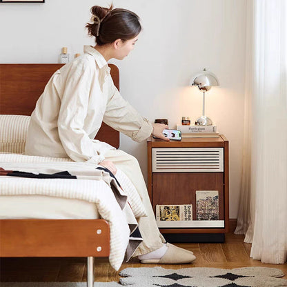 Traditional Vintage Solid Wood & Metal Rectangular Nightstand With 2 Drawers For Bedroom