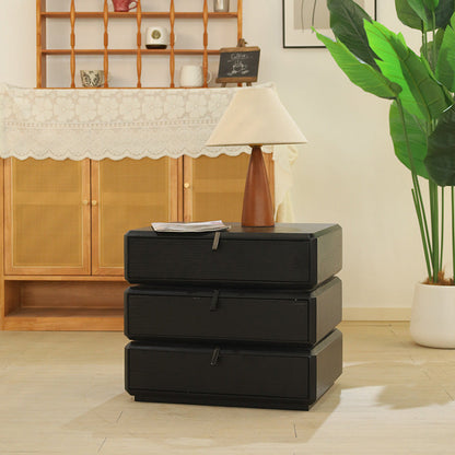Contemporary Creative Solid Wood Rotating Square Nightstand With 3 Drawers For Bedroom
