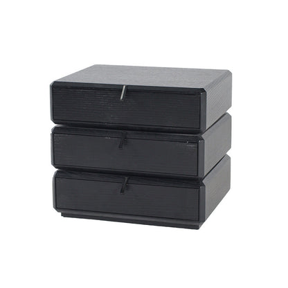 Contemporary Creative Solid Wood Rotating Square Nightstand With 3 Drawers For Bedroom