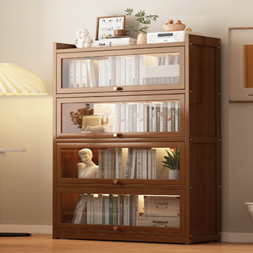 Traditional Vintage Acrylic Bamboo Rectangular Bookshelf With 5 Tiers For Living Room