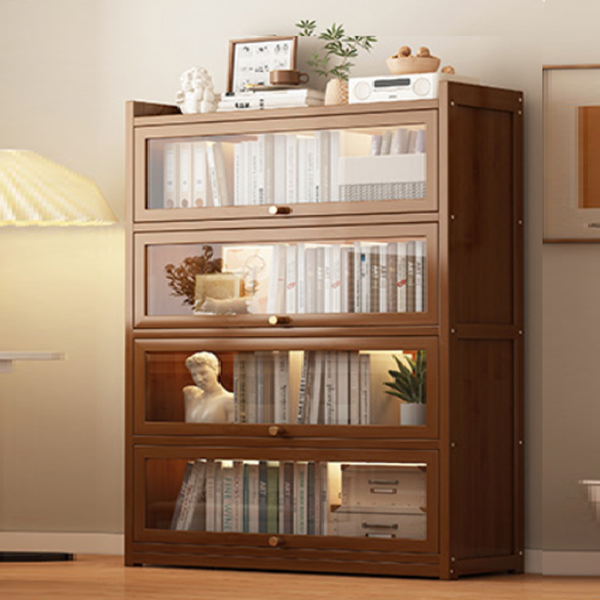 Traditional Vintage Acrylic Bamboo Rectangular Bookshelf With 5 Tiers For Living Room