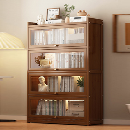 Traditional Vintage Acrylic Bamboo Rectangular Bookshelf With 5 Tiers For Living Room