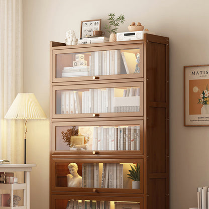 Traditional Vintage Acrylic Bamboo Rectangular Bookshelf With 5 Tiers For Living Room