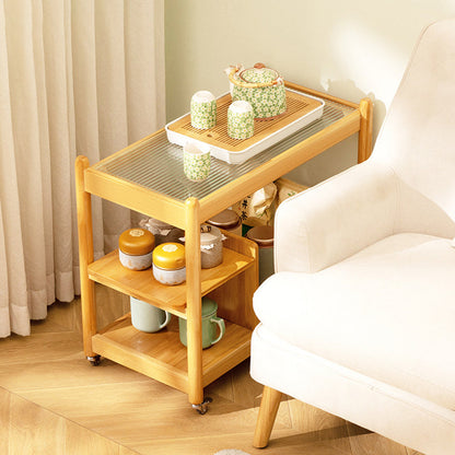 Modern Minimalist Glass Bamboo Rectangular Movable Coffee Table With 3 Tiers For Living Room
