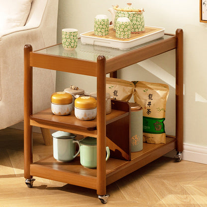 Modern Minimalist Glass Bamboo Rectangular Movable Coffee Table With 3 Tiers For Living Room