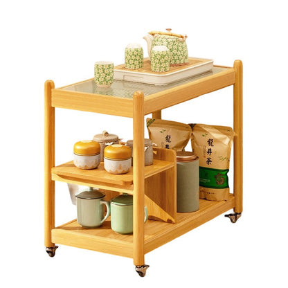 Modern Minimalist Glass Bamboo Rectangular Movable Coffee Table With 3 Tiers For Living Room