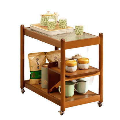 Modern Minimalist Glass Bamboo Rectangular Movable Coffee Table With 3 Tiers For Living Room