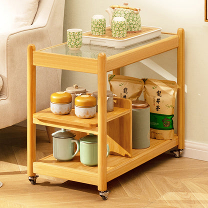 Modern Minimalist Glass Bamboo Rectangular Movable Coffee Table With 3 Tiers For Living Room