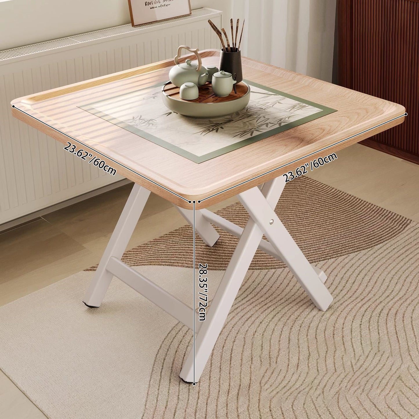 Traditional Vintage Medium Density Fiberboard Iron Frame Rounded Square Folding Dining Table With 1-Tier For Dining Room
