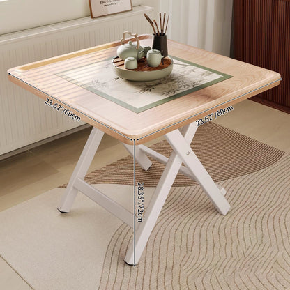 Traditional Vintage Medium Density Fiberboard Iron Frame Rounded Square Folding Dining Table With 1-Tier For Dining Room