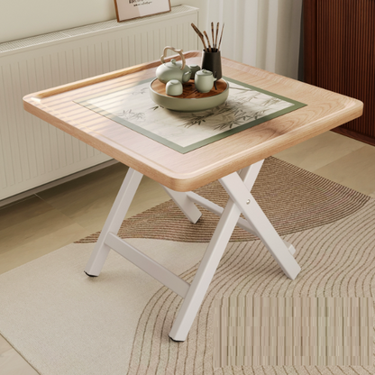 Traditional Vintage Medium Density Fiberboard Iron Frame Rounded Square Folding Dining Table With 1-Tier For Dining Room