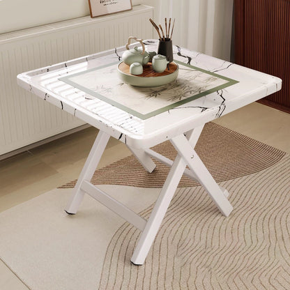 Traditional Vintage Medium Density Fiberboard Iron Frame Rounded Square Folding Dining Table With 1-Tier For Dining Room
