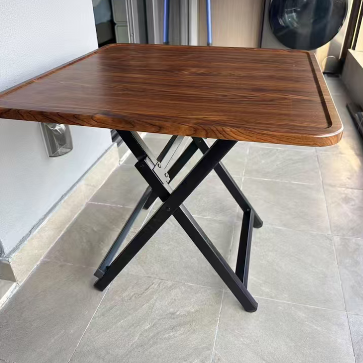 Traditional Vintage Medium Density Fiberboard Iron Frame Rounded Square Folding Dining Table With 1-Tier For Dining Room