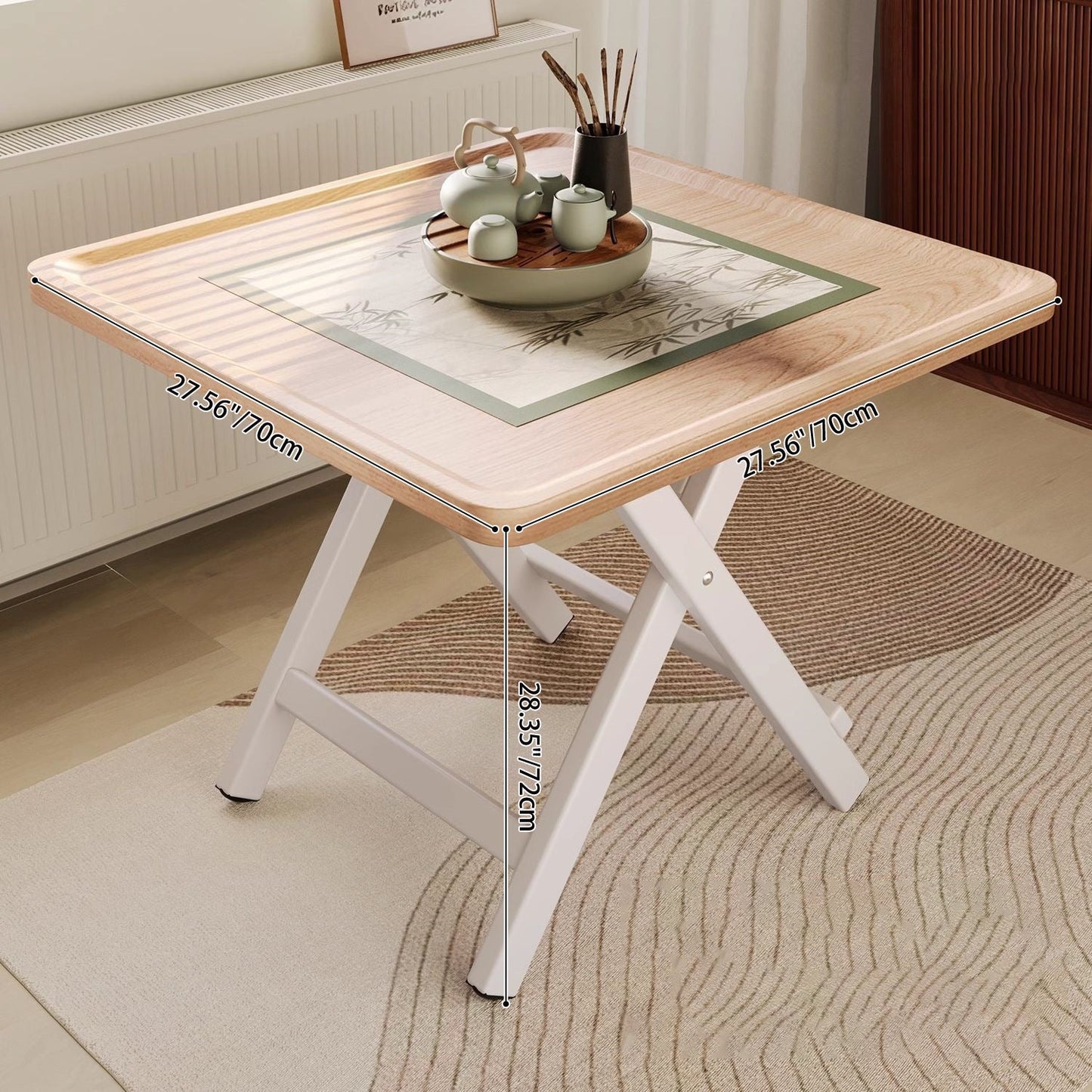 Traditional Vintage Medium Density Fiberboard Iron Frame Rounded Square Folding Dining Table With 1-Tier For Dining Room