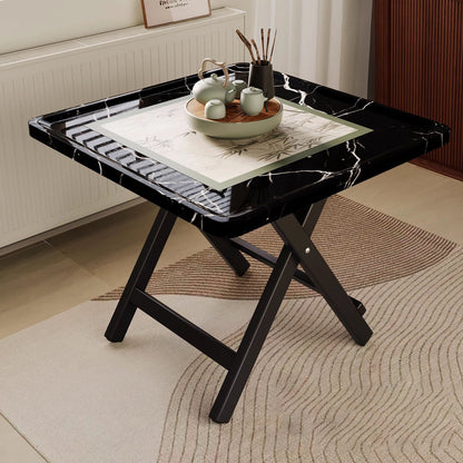 Traditional Vintage Medium Density Fiberboard Iron Frame Rounded Square Folding Dining Table With 1-Tier For Dining Room