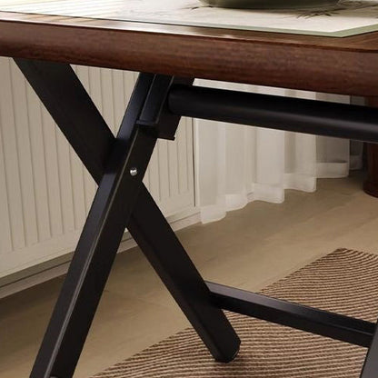 Traditional Vintage Medium Density Fiberboard Iron Frame Rounded Square Folding Dining Table With 1-Tier For Dining Room