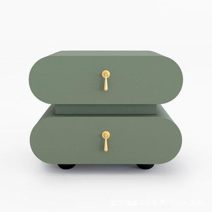 Modern Luxury Solid Wood Metal Oval Square Nightstand With 2 Drawers For Bedroom