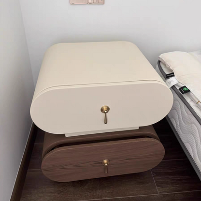 Modern Luxury Solid Wood Metal Oval Square Nightstand With 2 Drawers For Bedroom