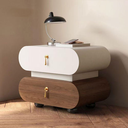 Modern Luxury Solid Wood Metal Oval Square Nightstand With 2 Drawers For Bedroom