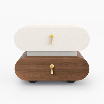 Modern Luxury Solid Wood Metal Oval Square Nightstand With 2 Drawers For Bedroom