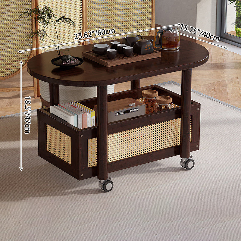Traditional Vintage Bamboo Plastic Rattan Oval Rectangular Side Table With 1-Tier For Living Room