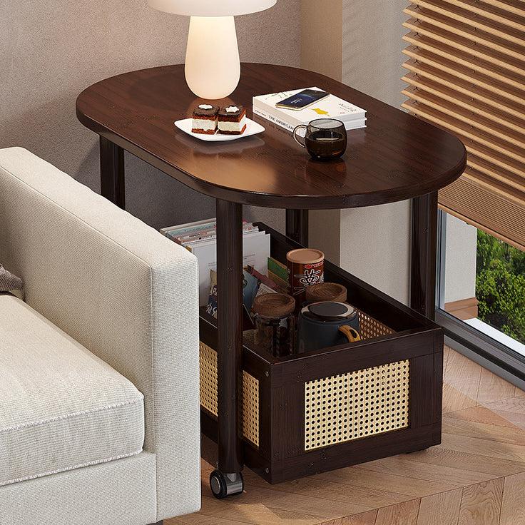 Traditional Vintage Bamboo Plastic Rattan Oval Rectangular Side Table With 1-Tier For Living Room