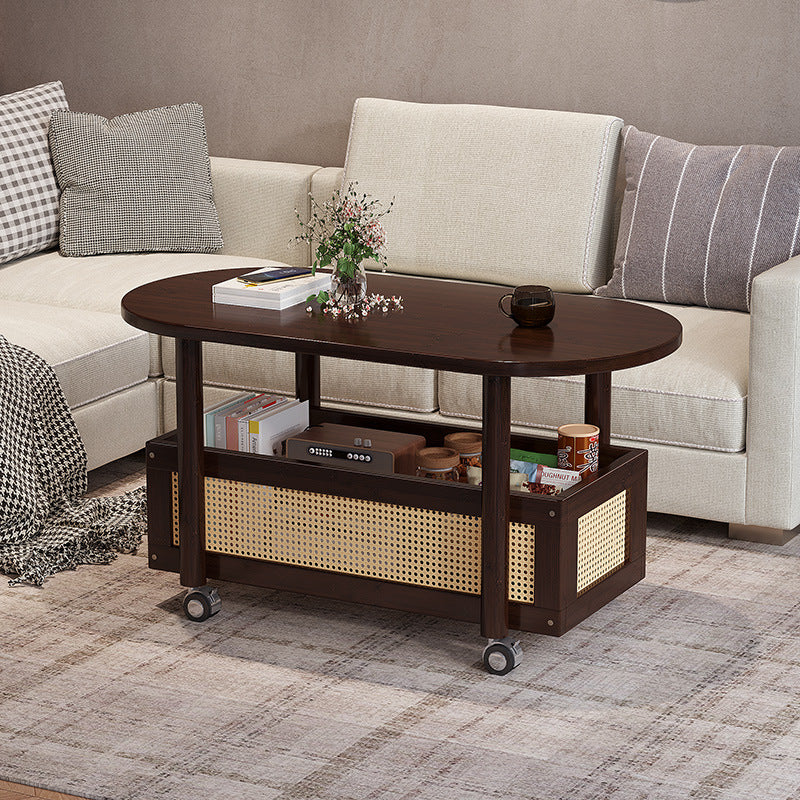 Traditional Vintage Bamboo Plastic Rattan Oval Rectangular Side Table With 1-Tier For Living Room