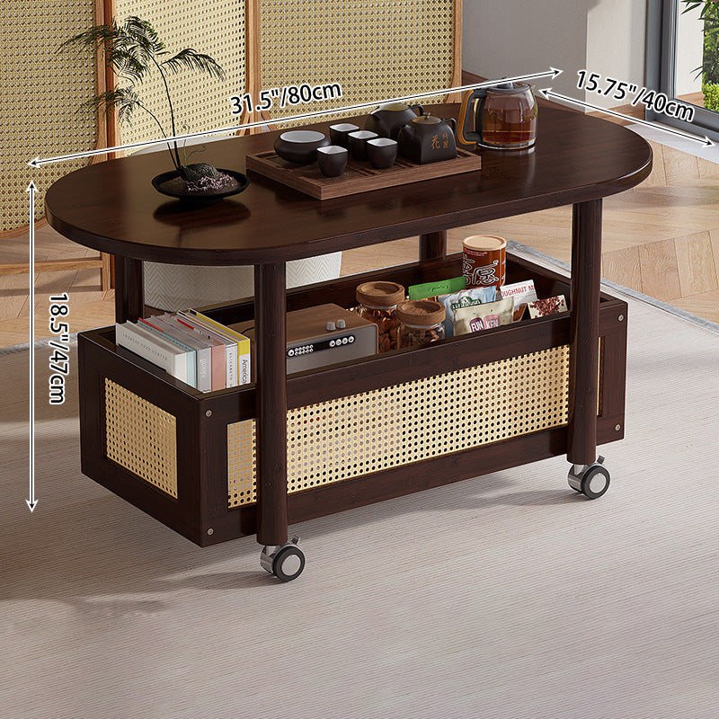 Traditional Vintage Bamboo Plastic Rattan Oval Rectangular Side Table With 1-Tier For Living Room