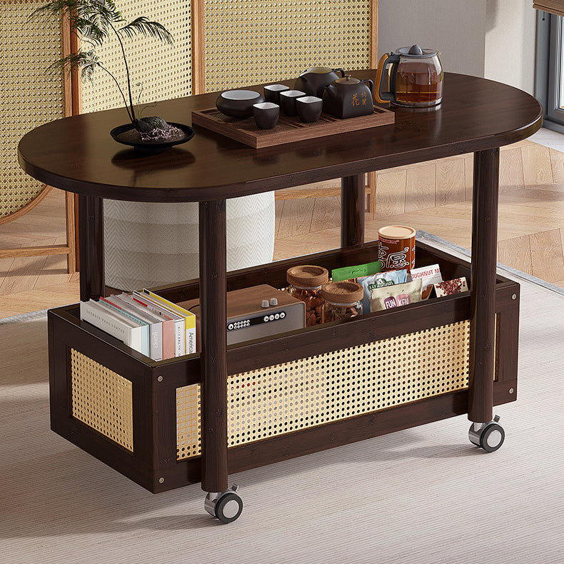 Traditional Vintage Bamboo Plastic Rattan Oval Rectangular Side Table With 1-Tier For Living Room