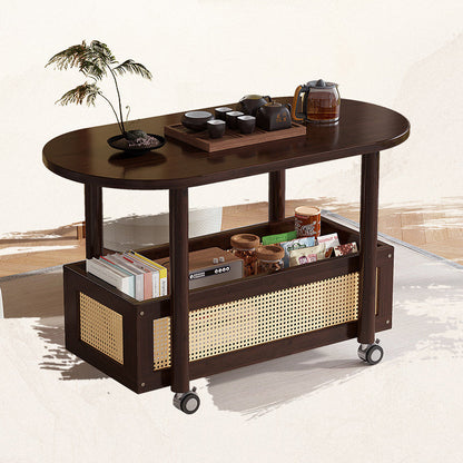 Traditional Vintage Bamboo Plastic Rattan Oval Rectangular Side Table With 1-Tier For Living Room