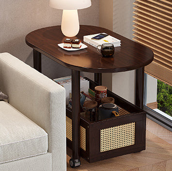 Traditional Vintage Bamboo Plastic Rattan Oval Rectangular Side Table With 1-Tier For Living Room