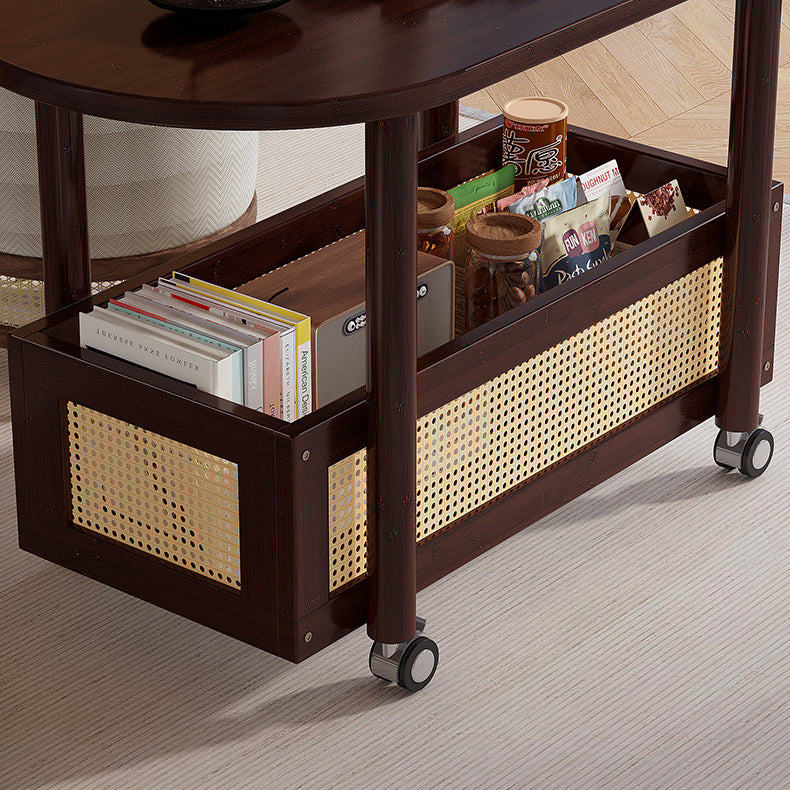 Traditional Vintage Bamboo Plastic Rattan Oval Rectangular Side Table With 1-Tier For Living Room